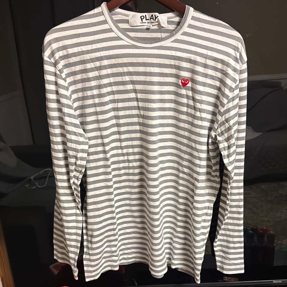 Comme des Garcons PLAY Gray and White Long Sleeve Tee